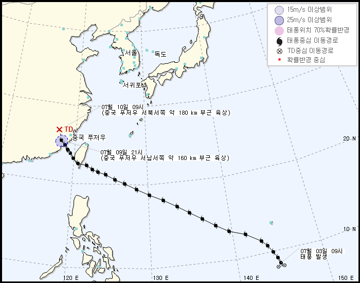 제 1호 태풍 네파탁(NEPARTAK) 발생 경로